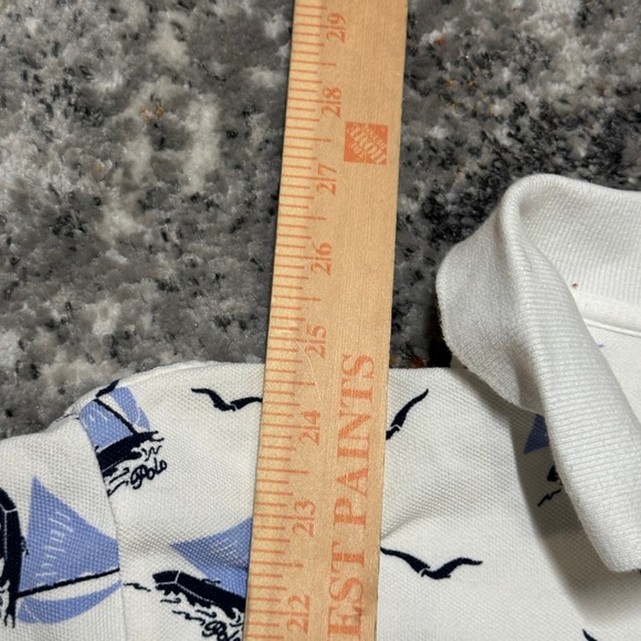 Polo Ralph Lauren Mens Sailboat Print Polo Shirt White Blue Classic Fit Medium - Picture 5 of 7